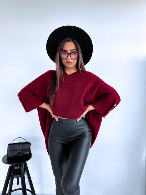 "BOND" pagarināts lielizmēra džemperis 3888L - BORDO